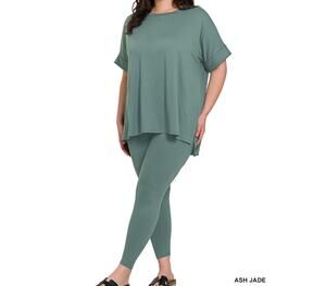 Brushed dty microfiber loungewear 2-piece set- Ash Jade 3X